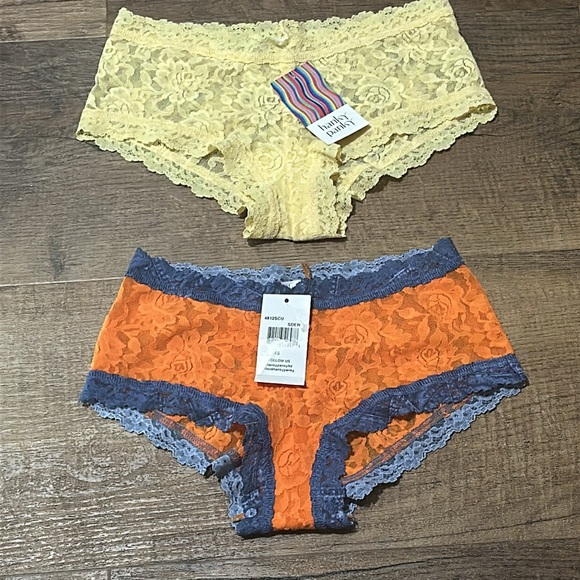 Hanky Panky lace Boy shorts Size XS orange/blue & Yellow butter both NWT 2 pairs - Picture 2 of 4